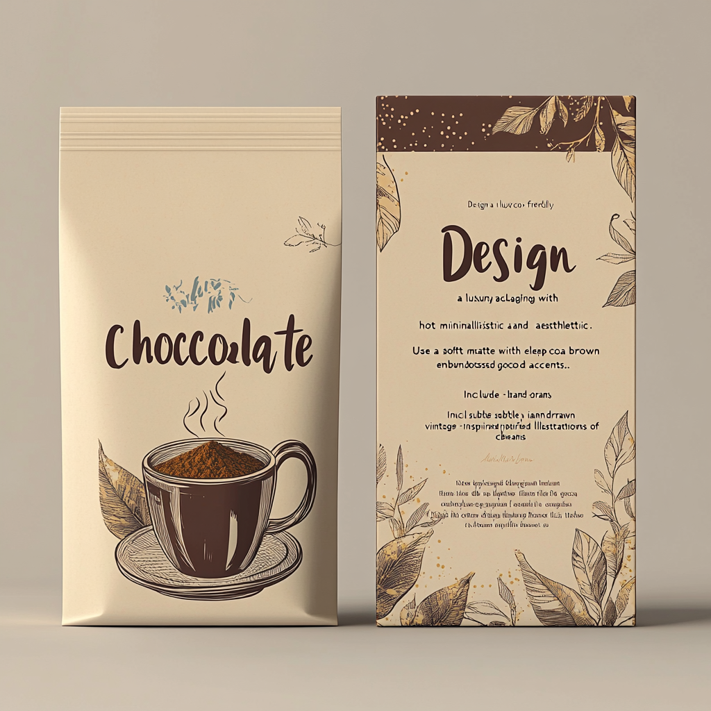 Elegant hot chocolate box with vintage illustrations. Premium design.