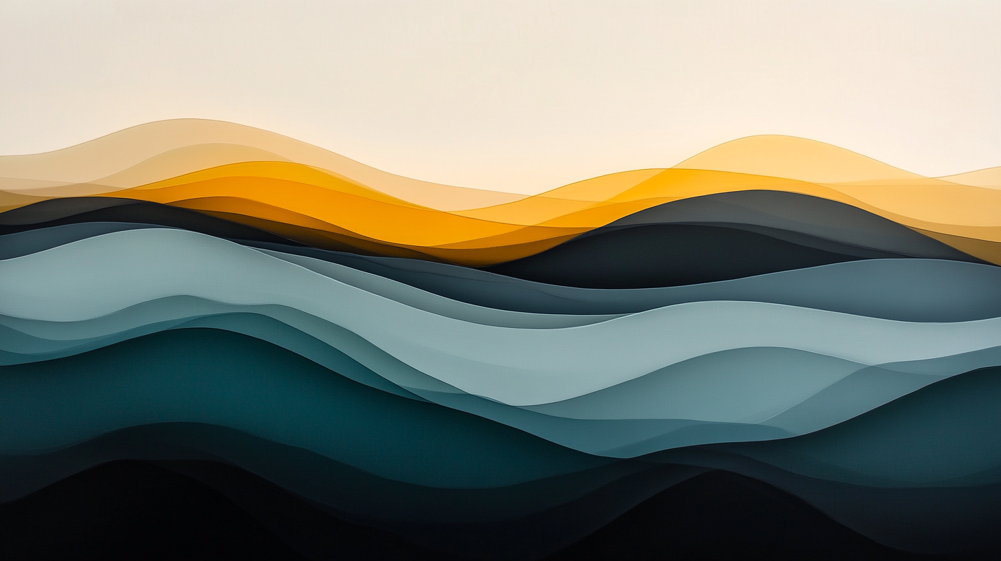 Elegant layered waves in shades of yellow and teal.