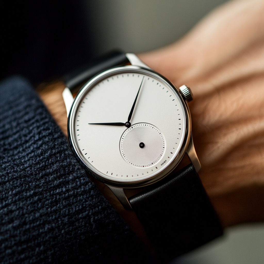 Elegant wristwatch with clean lines, metallic accents at 11:58.