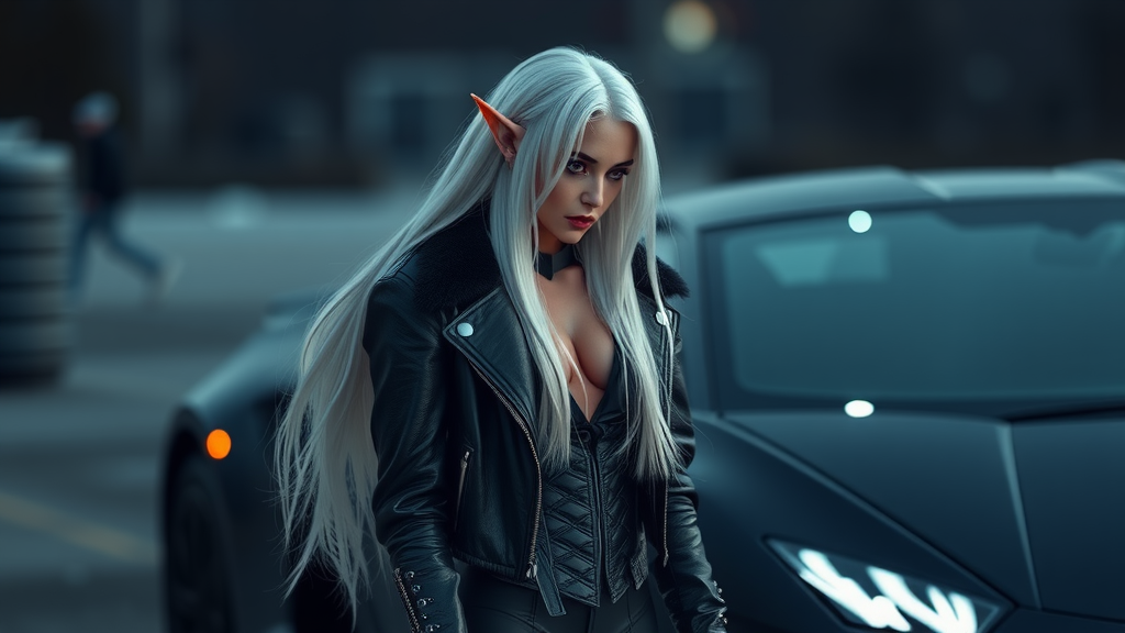 Elf Girl Stands by Lamborghini Aventador in 8K