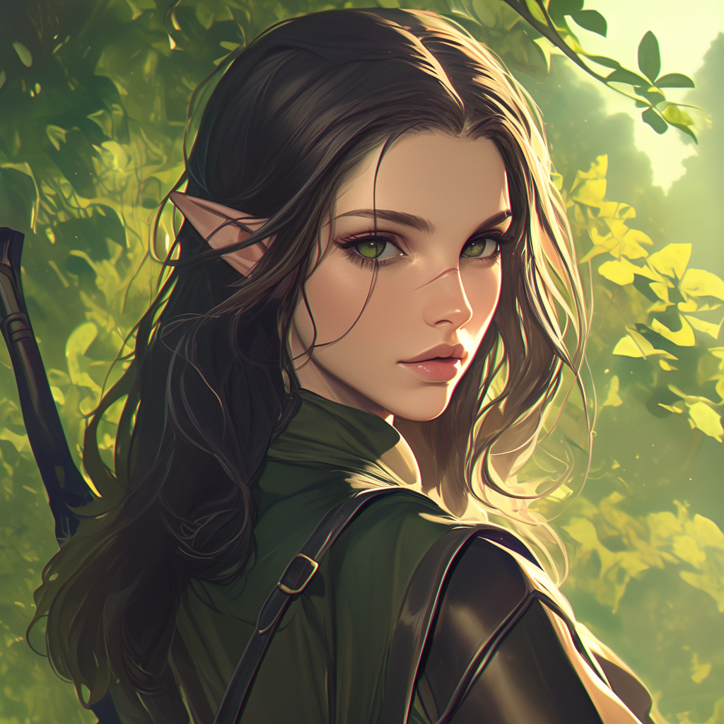 Elf female with brown hair and scar on cheek.