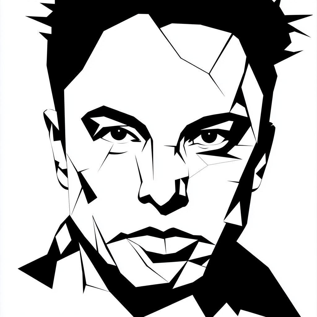 Elon Musk portrait with bold, geometric features.