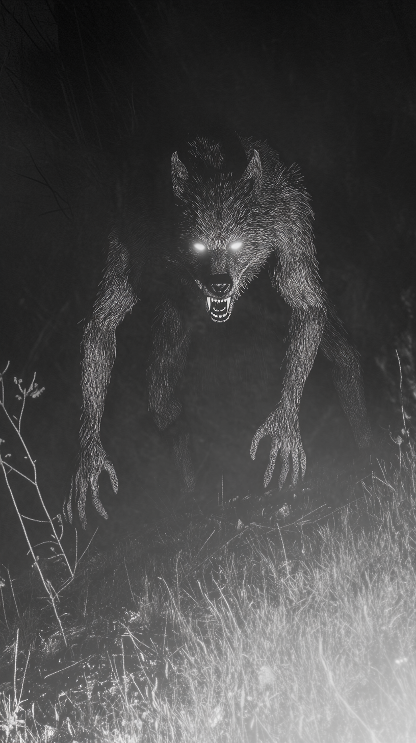 Elusive werewolf in dark forest at night