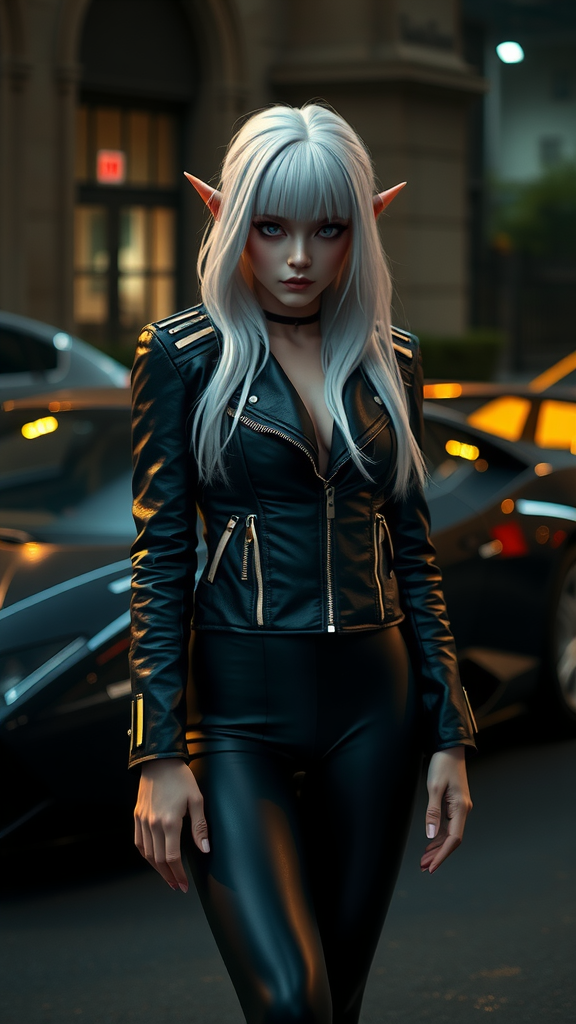 Elven girl by Lamborghini: Realistic 8K Masterpiece