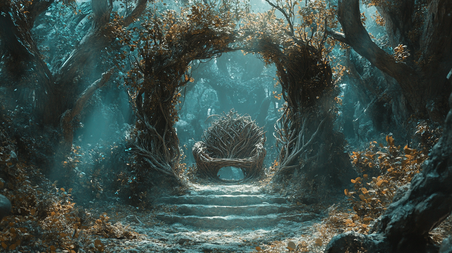 Elvish Forest Throne with Branches, Vines, and Leaves