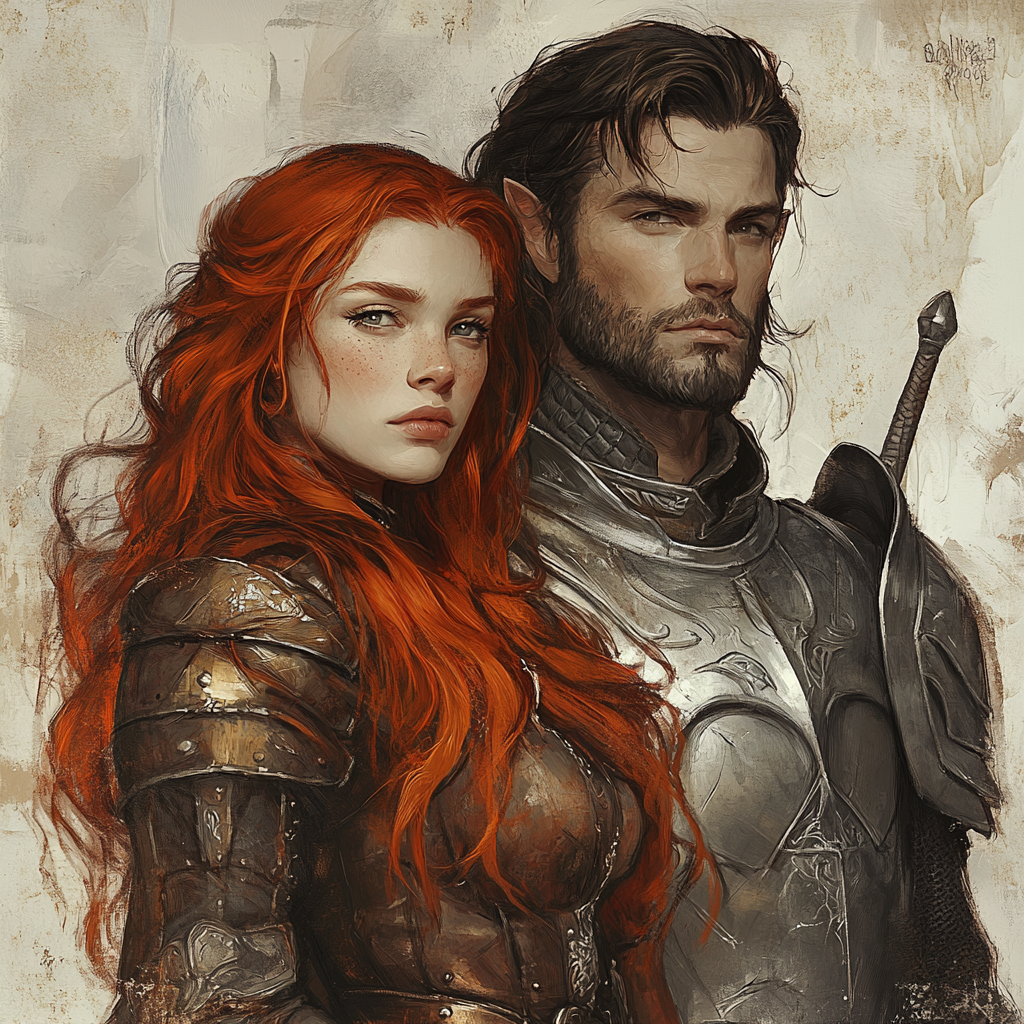 Elvish Woman and Human Male in Fantastical Armors