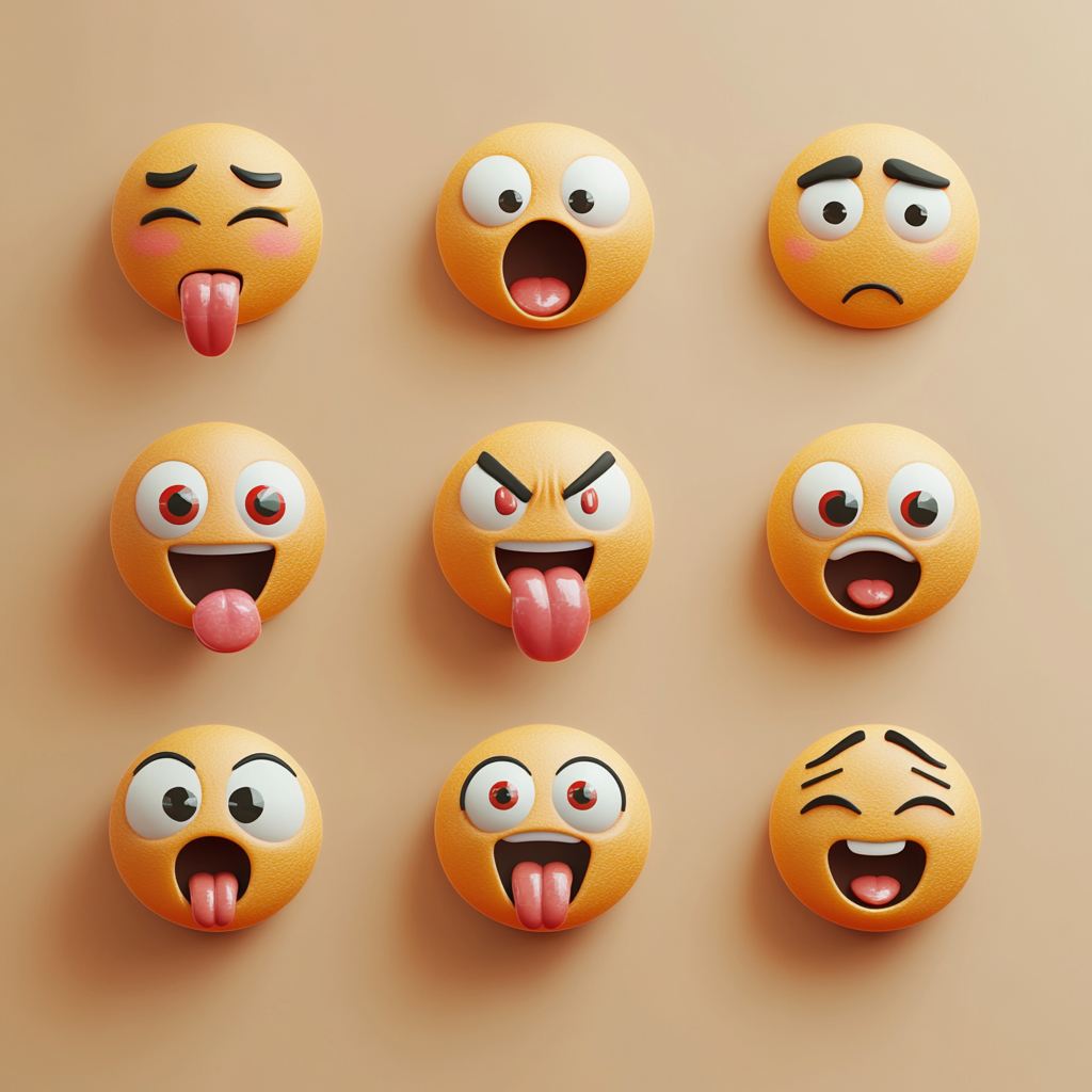 Emoji icons of Face, Blender 3D style, high resolution.