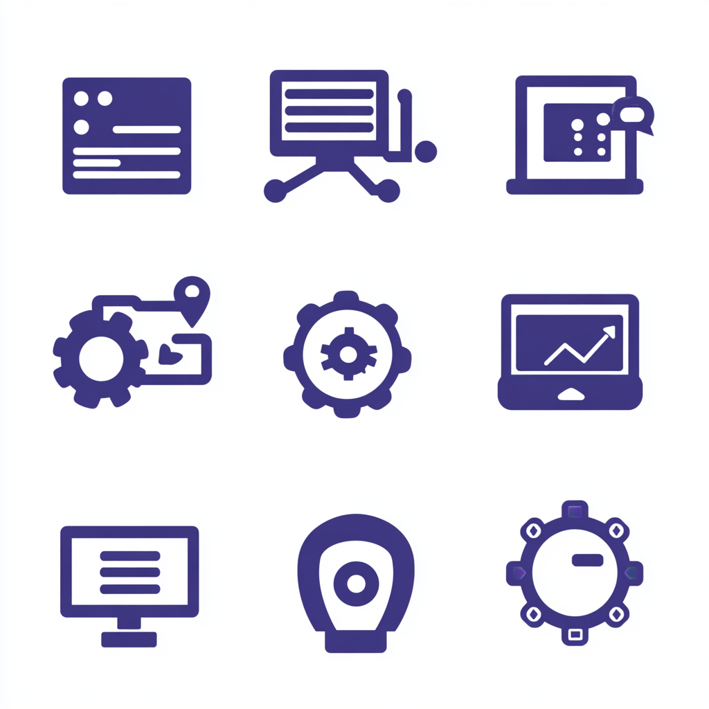 Employee technology suite symbol, indigo and white design