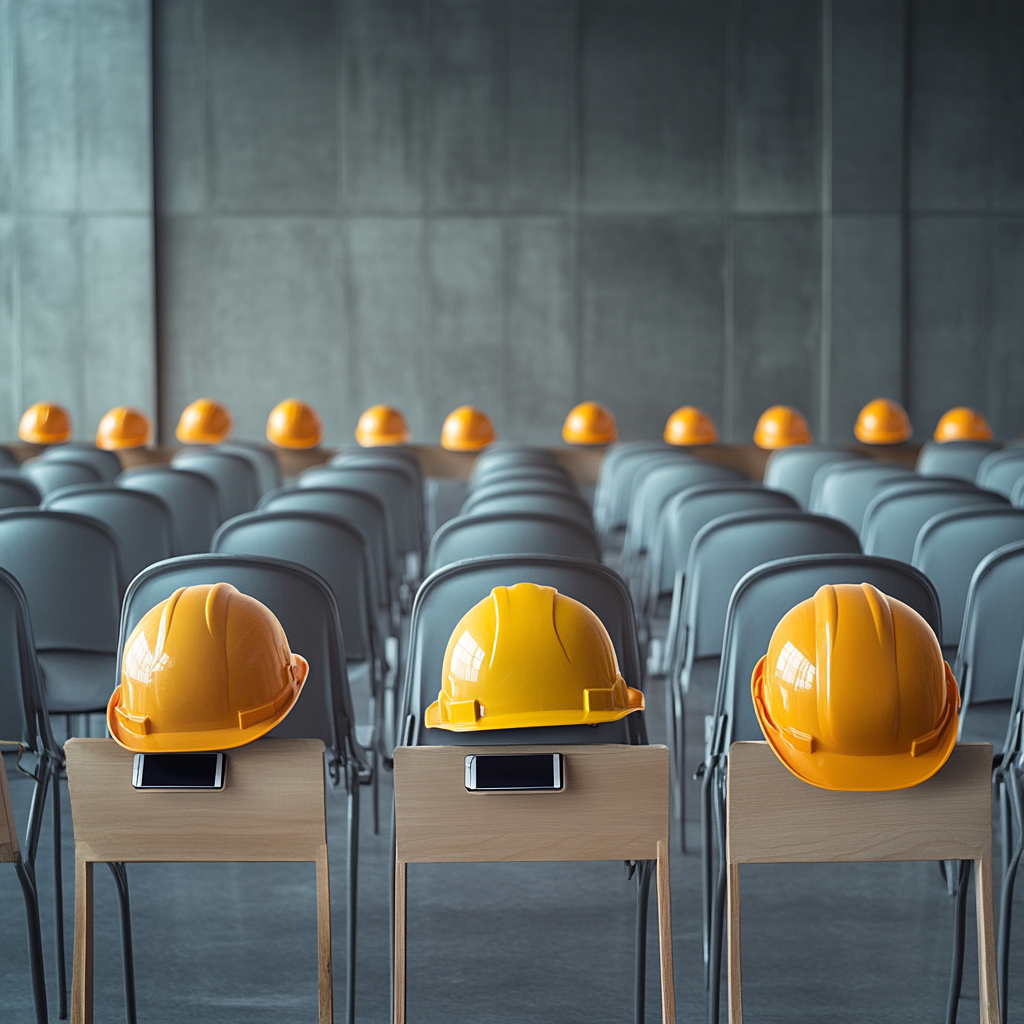 Employees missing, empty chairs filled with professional tools.