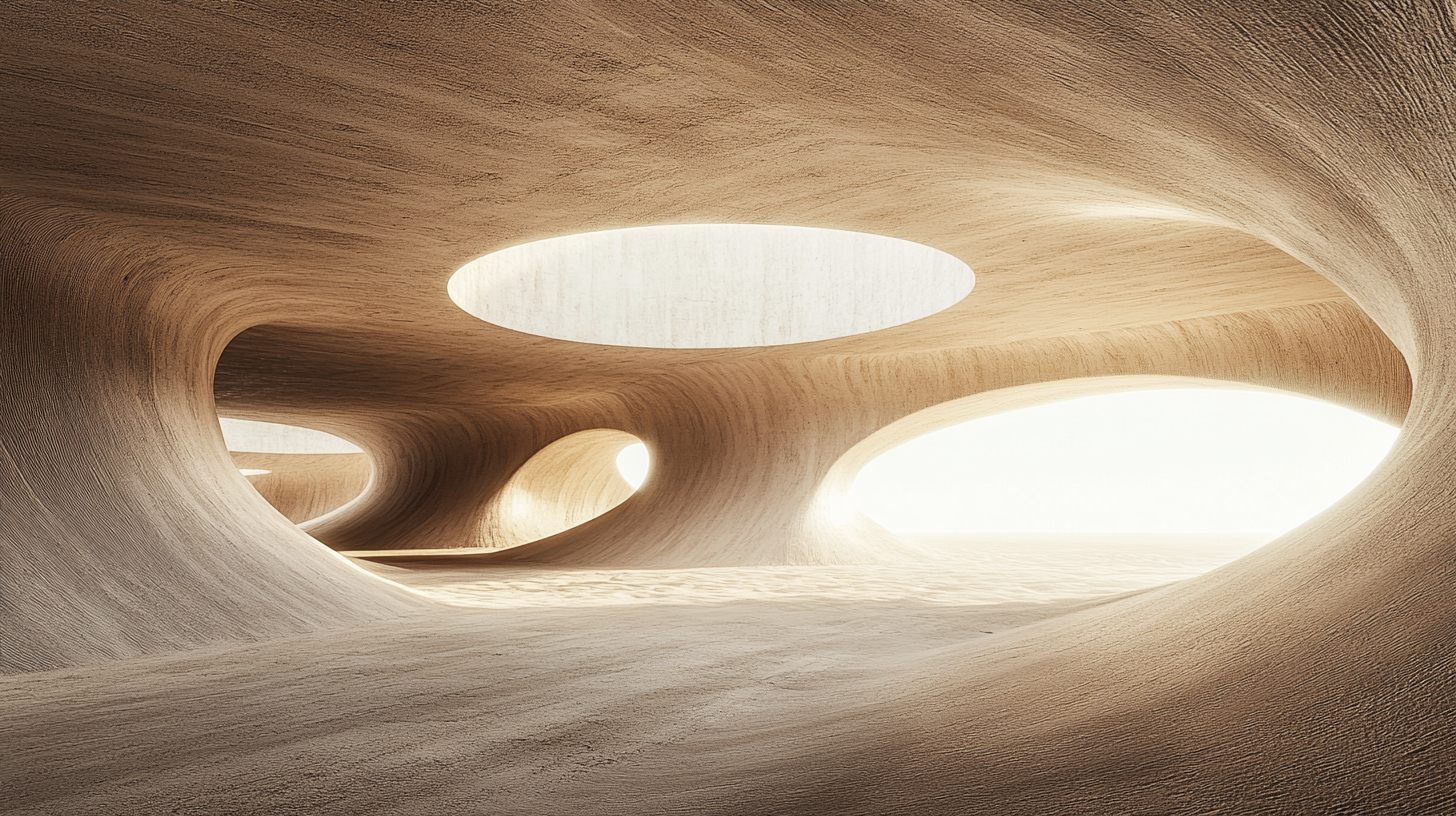 Empty circular stone room, closed ceiling, sand dune floor.