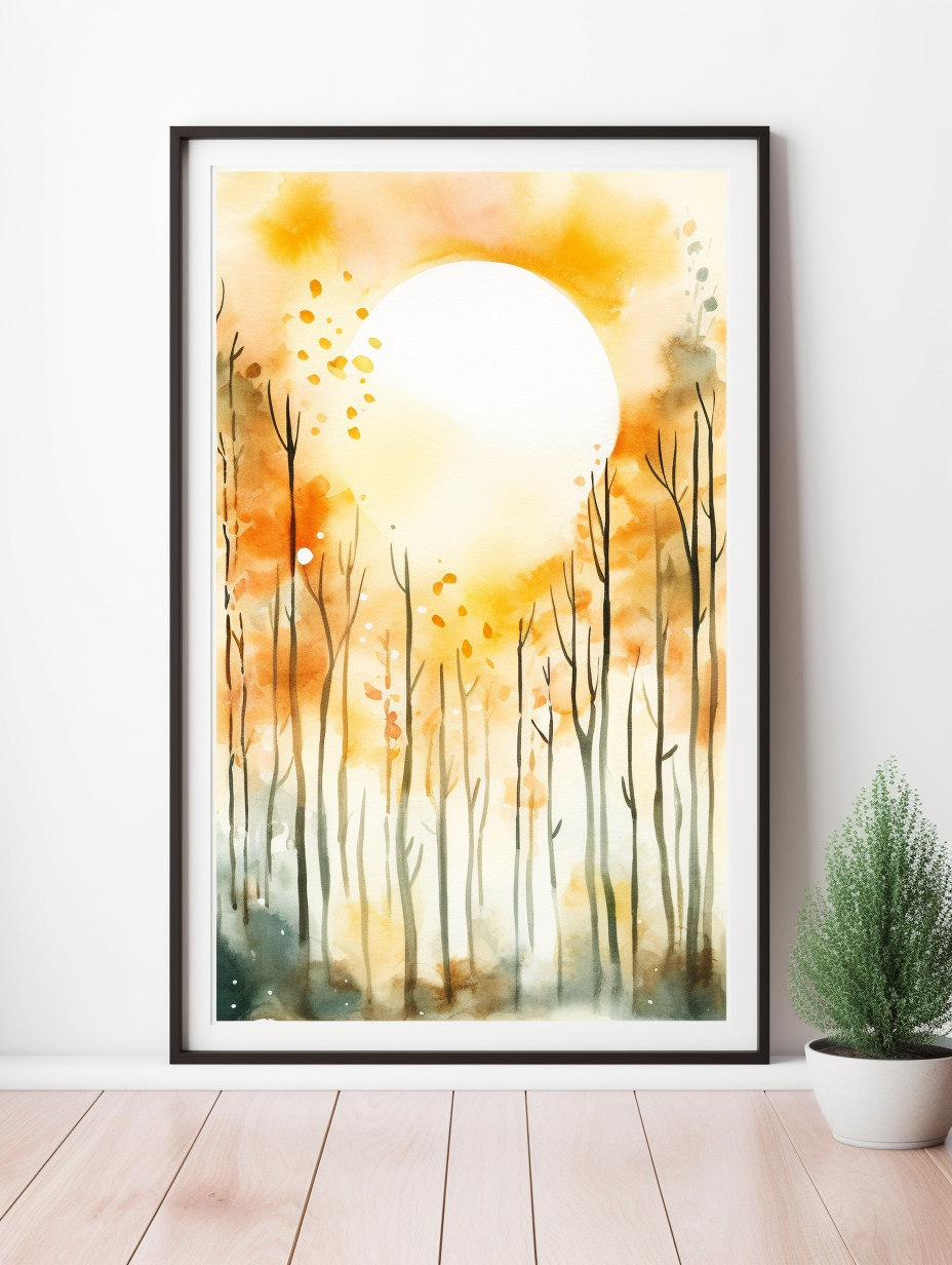 Enchanted Forest Sunrise in Watercolor Painting