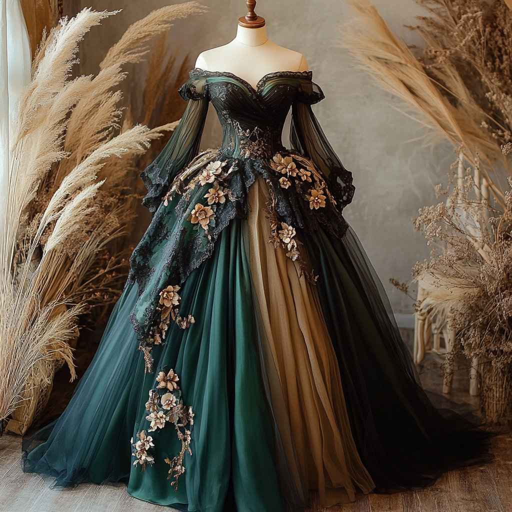 Enchanted forest theme gown on mannequin display