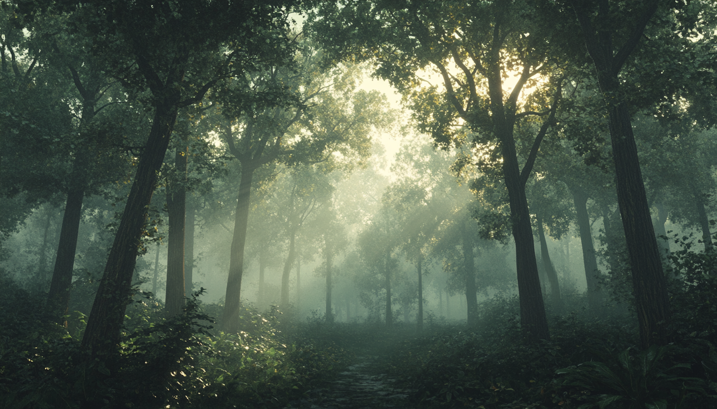 Enchanting 3D Render of Dense Forest at Dawn