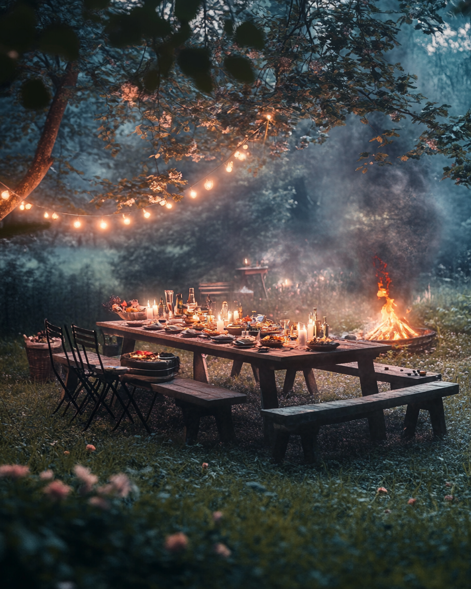 Enchanting Countryside Evening Gathering Scene - Nature Theme