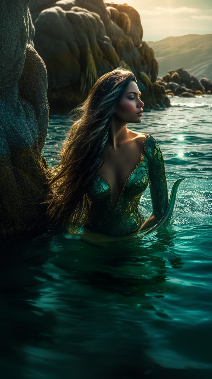 Enchanting Mermaid on Lake Titicaca with Andean Mountains