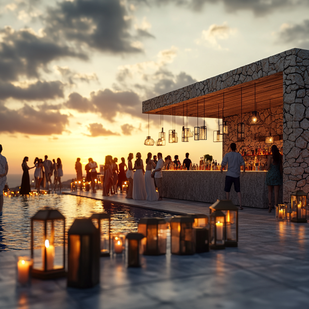 End of summer party in Mykonos resort terrace