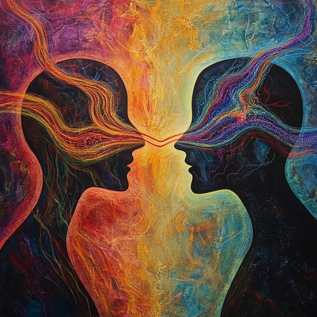 Energy waves connecting chakras between two people 