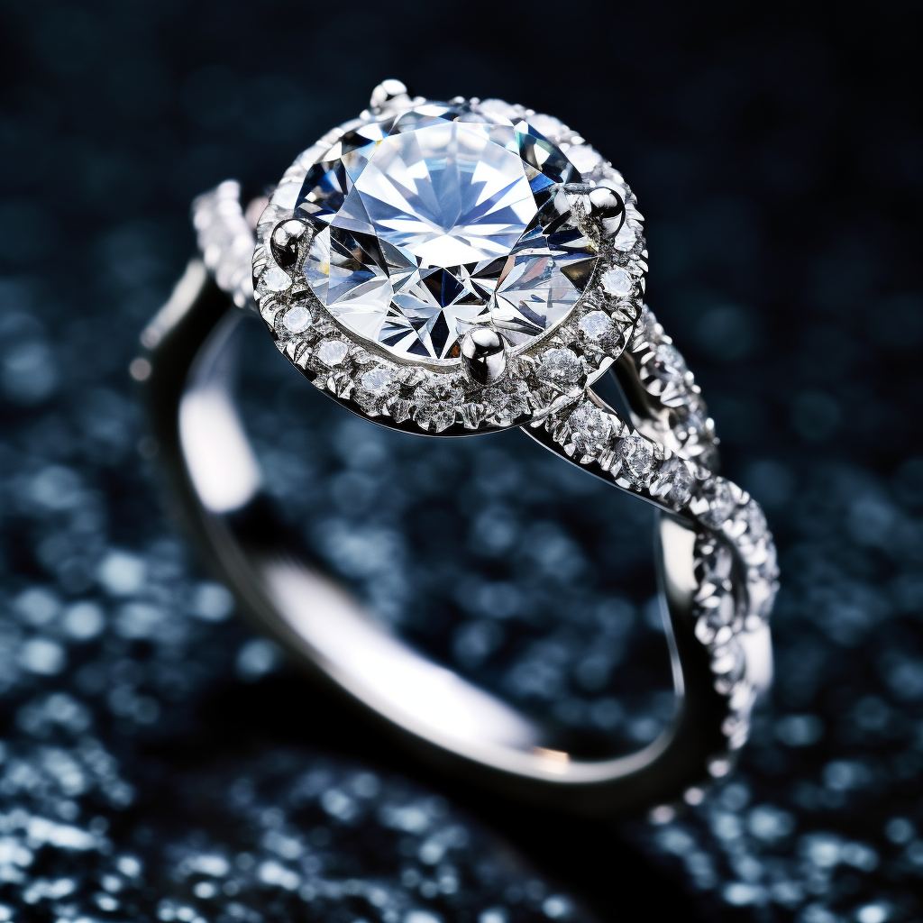 Beautiful silver engagement ring with diamond halo