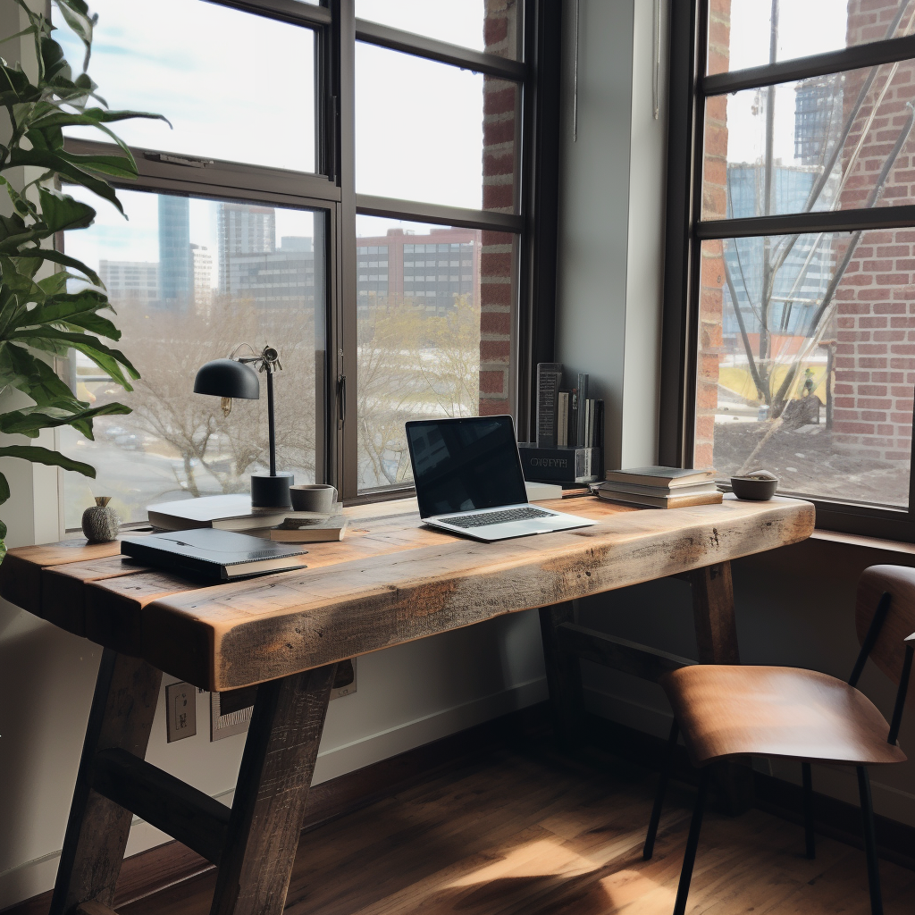 Engineer's Desk with Laptop, Coffee, and Notepad