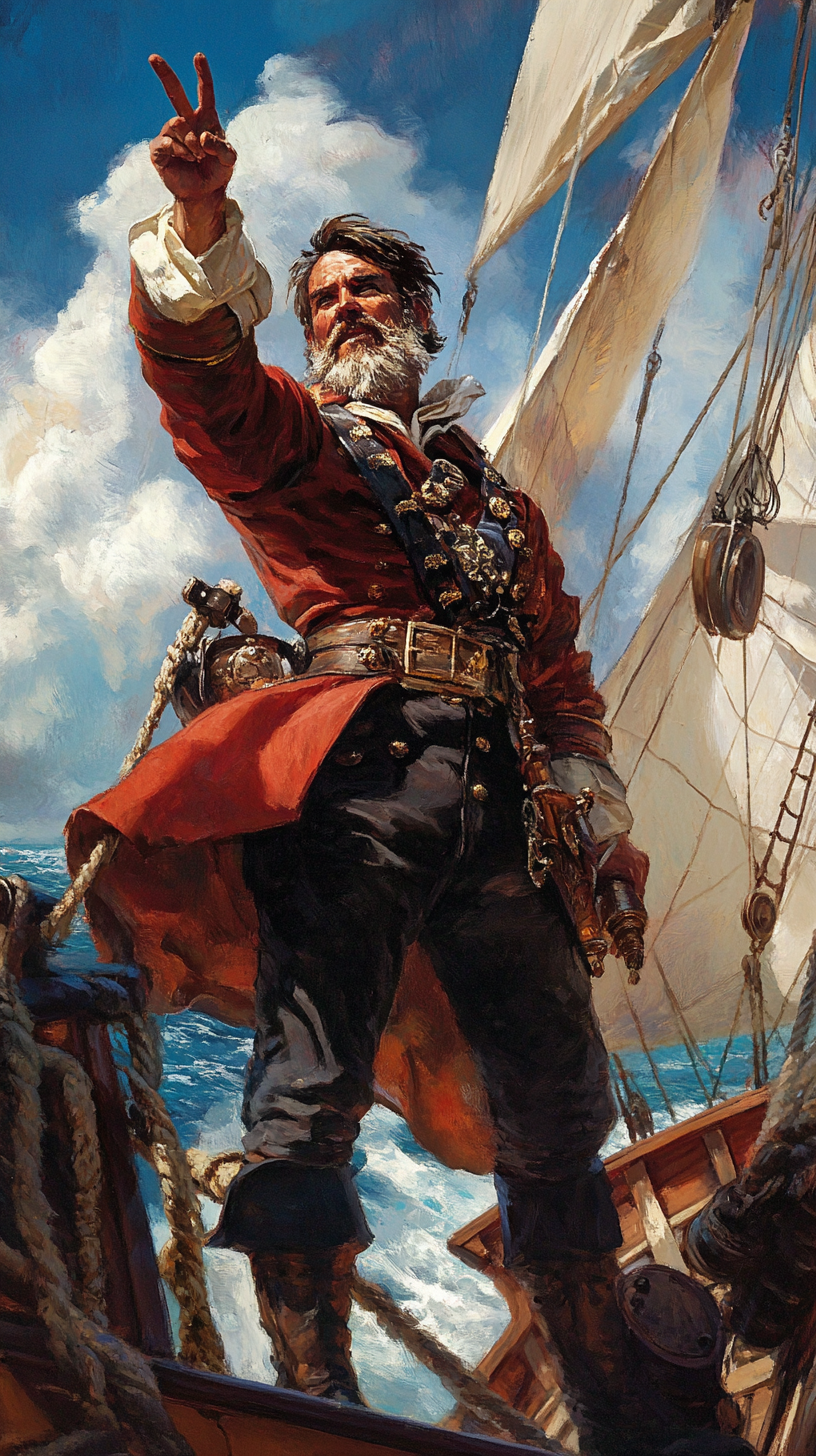 English Captain Inviting Readers onto Ship Advertisement