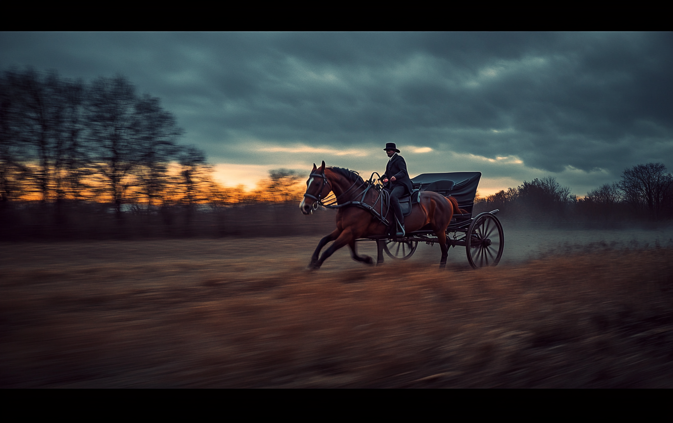 English Horse Cart Racing Through 1900 Countryside