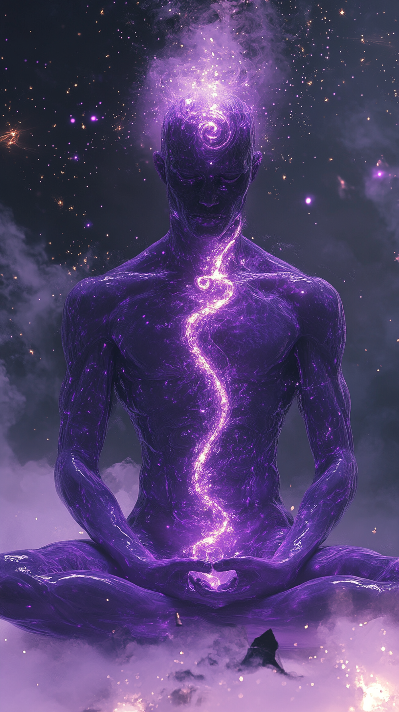 Enlightened Figure with Glowing Snake and Cosmic Energy