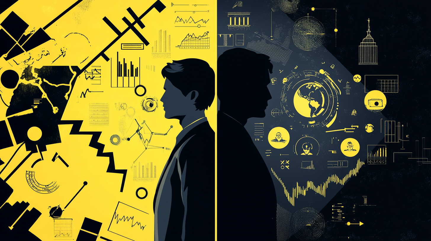 Entrepreneur vs State Control: Serious Split Screen Image