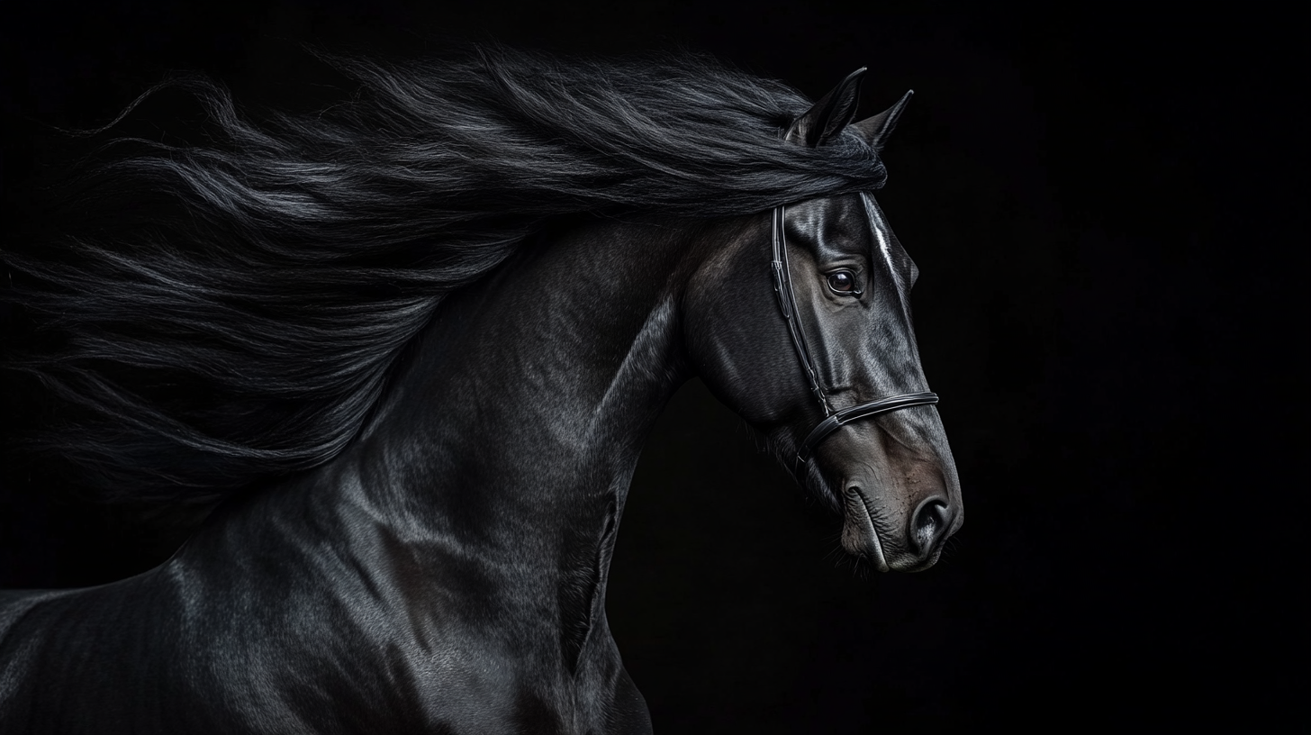 Epic Black Horse with Flowing Mane in Air - AR 16:9, V 6.1