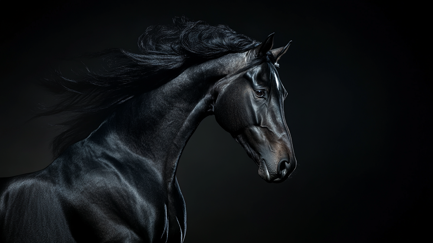 Epic Hyperrealistic Black Horse Flying Right Background Photo