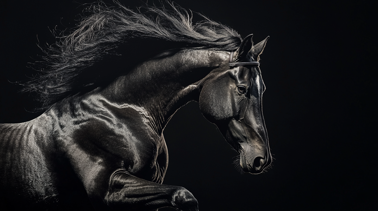 Epic hyperrealistic black horse flying photo, 32k UHD