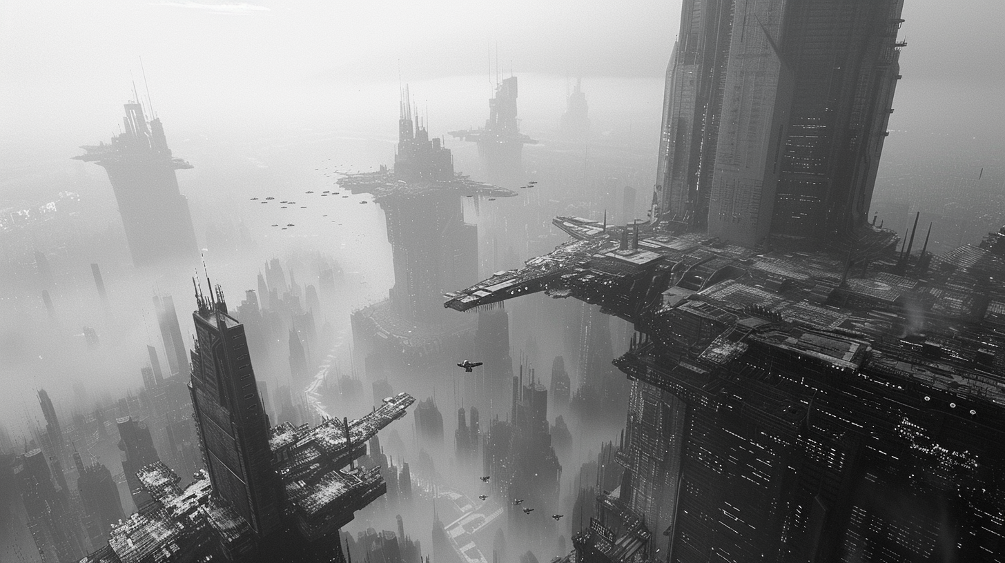 Epic view of future city, nostalgia and sadness.