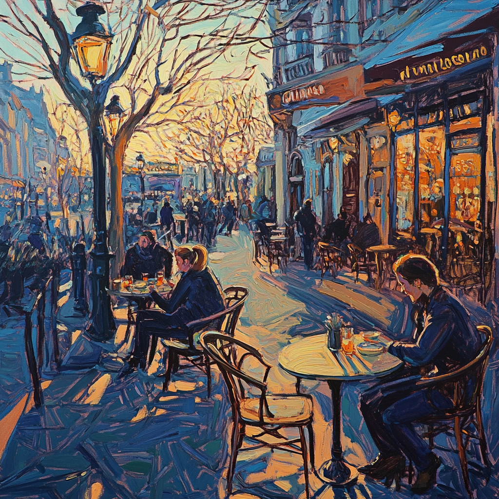 Erin Hanson painting in Paris, holographic, rococo style.