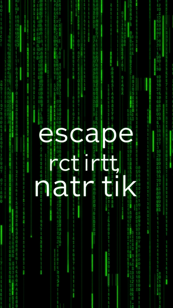 Escape the Matrix Text on Matrix-Style Background