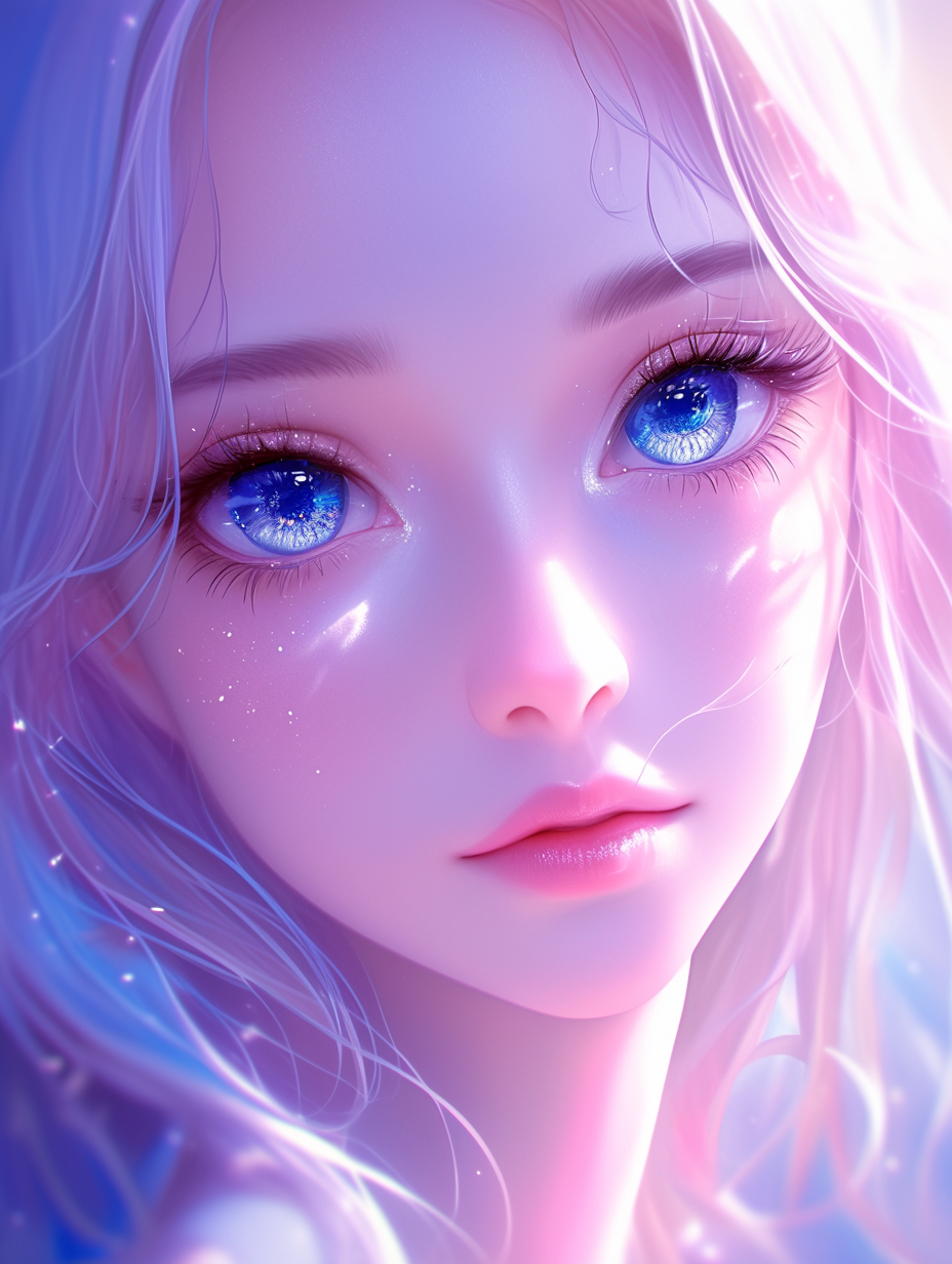 Ethereal Anime Girl with Sparkling Blue Eyes