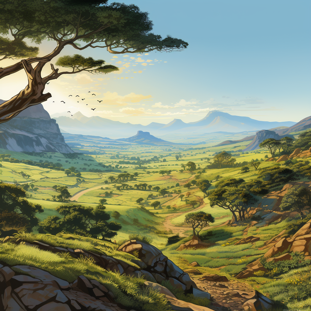 Ethiopian Landscape Digital Drawing - Stock Photo