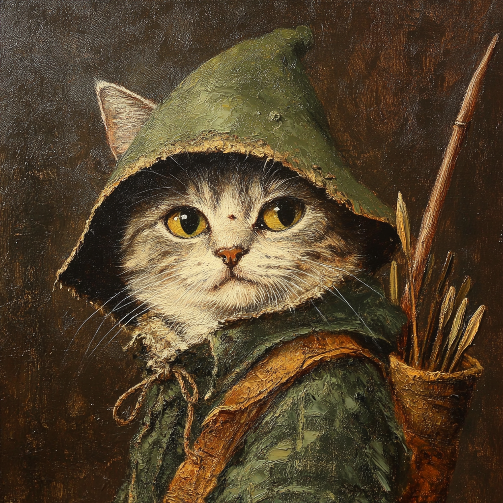 European Shorthair cat in Robin Hood costume.