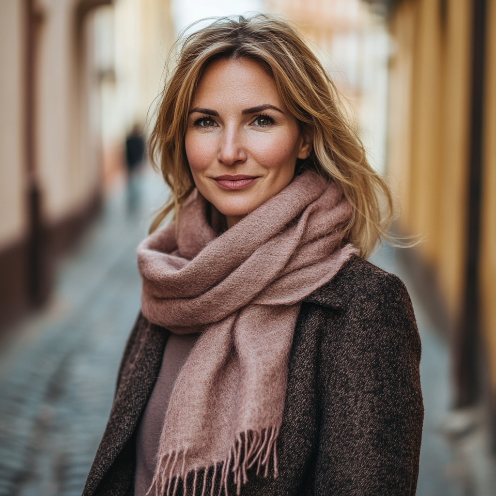 European female mid 30's in Rosewood Cashmere Scarf 