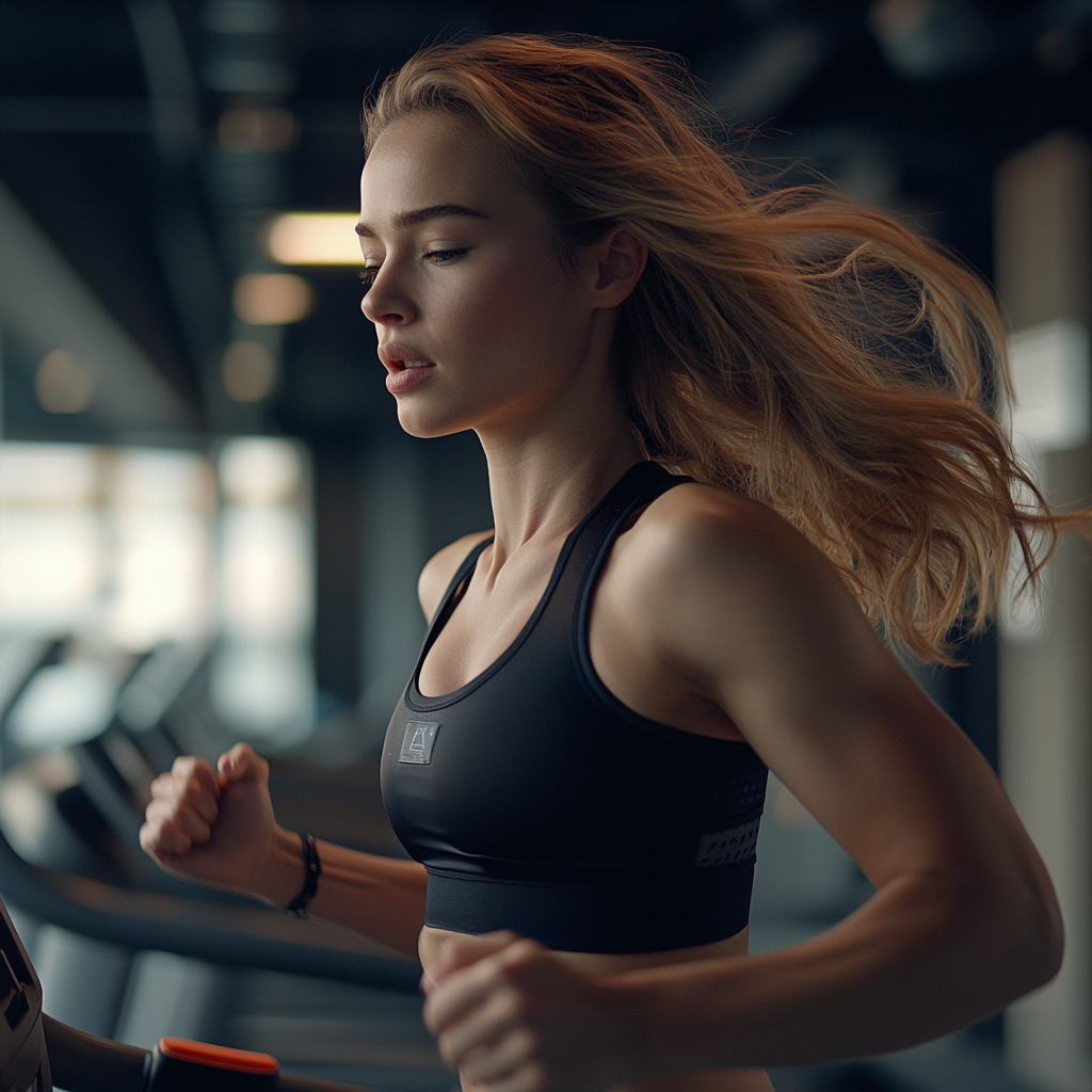 European woman in 30s, model-like, athletic, trendy clothes.