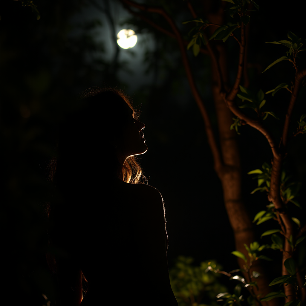 Eva in the moonlit garden with Sony camera shot