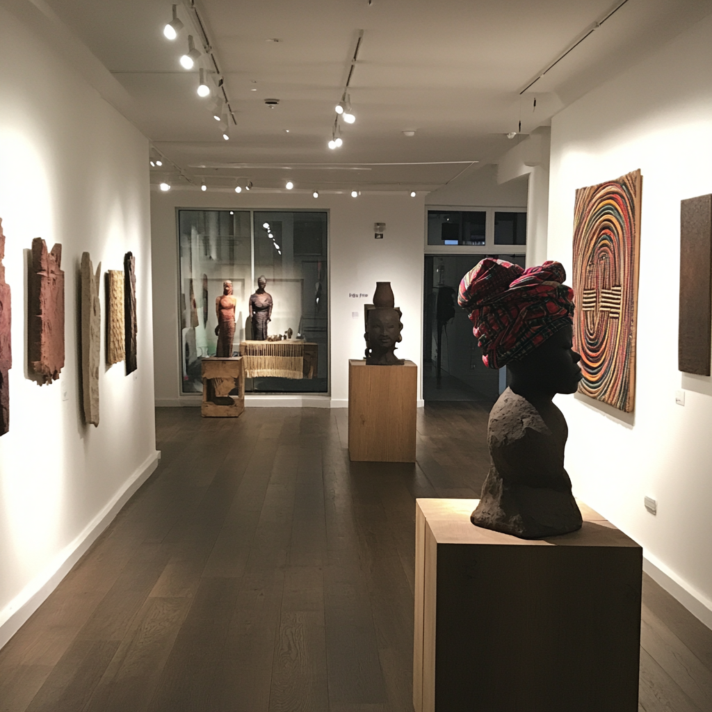 Evening event: modern gallery with afro-asian fashion, artwork, dj.