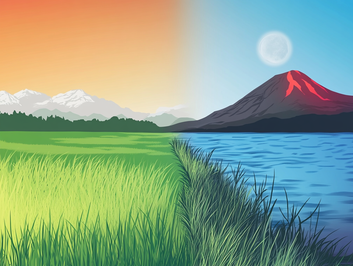 Evolution of Manga Style Landscape with Volcano