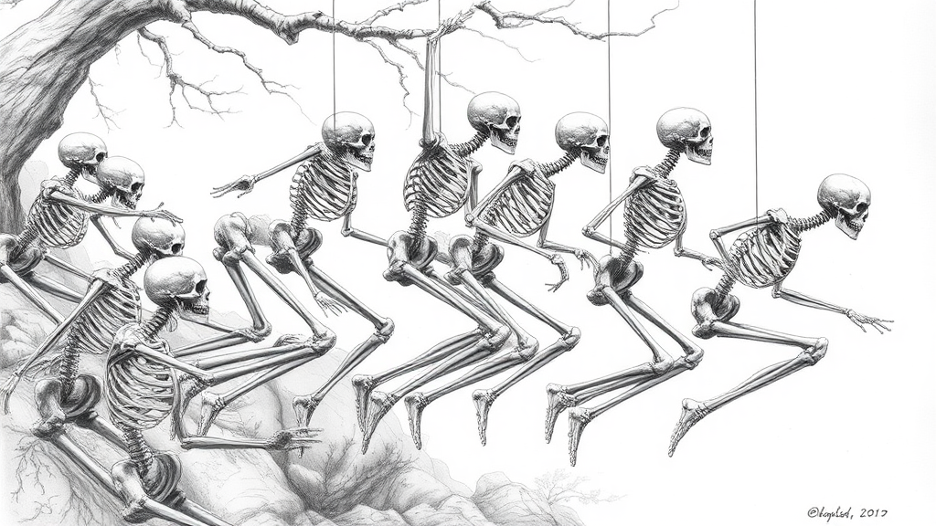 Evolving skeletons mid-fall: An artistic journey