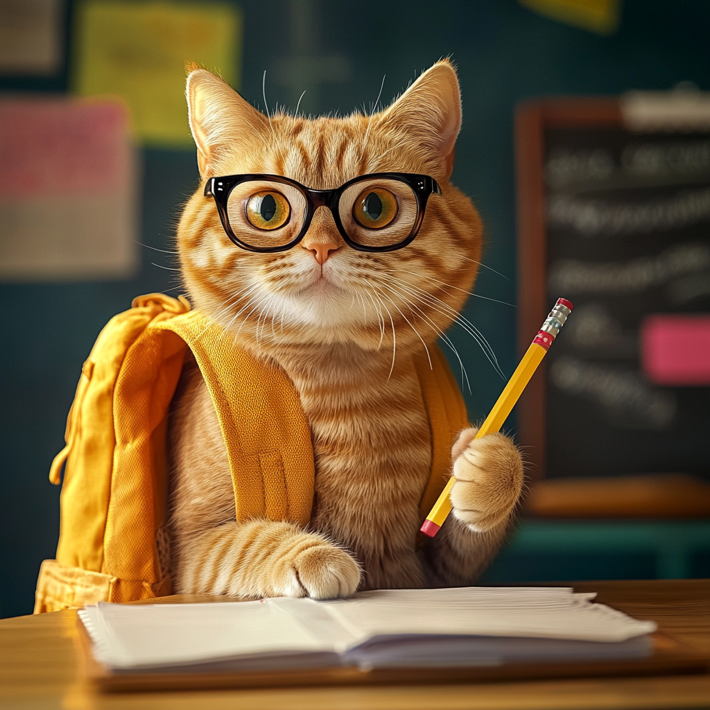 Excited Cat on First Day of School 