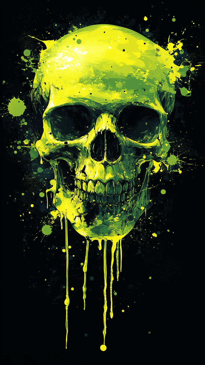 Exploding skull with lime green goo splashes.