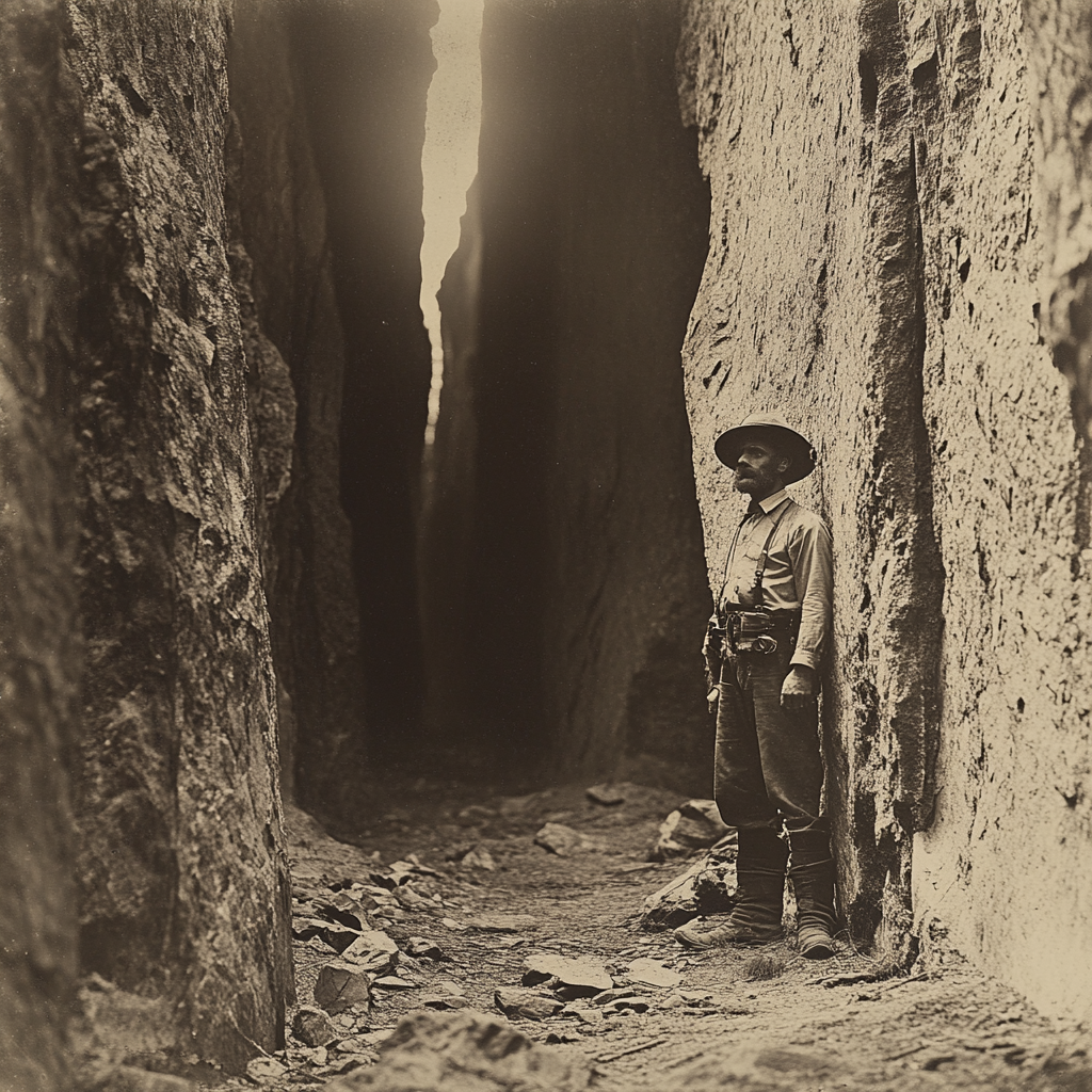 Explorer poses in front of ancient forest