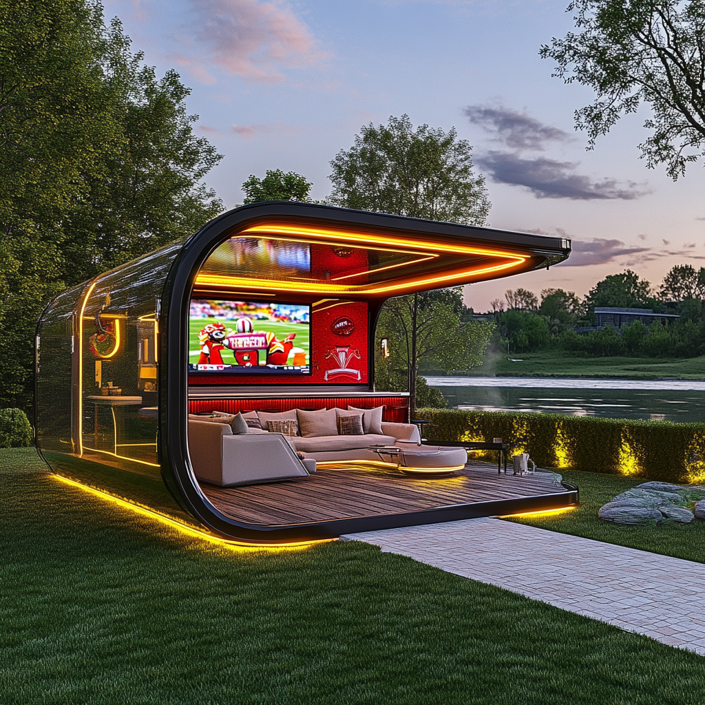 Extra large modern camper pods with sports themed interior.