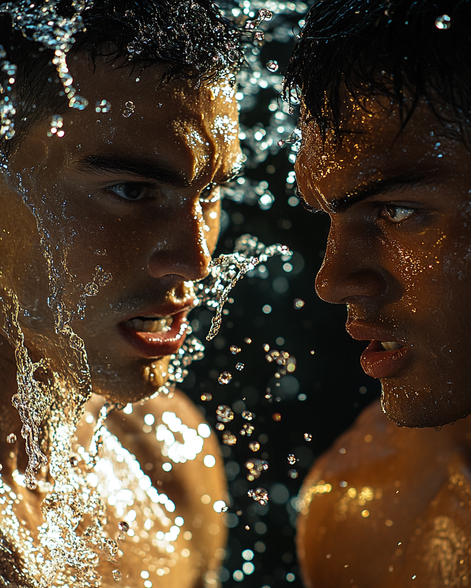 Extreme close-up of two people fighting, punches flying.