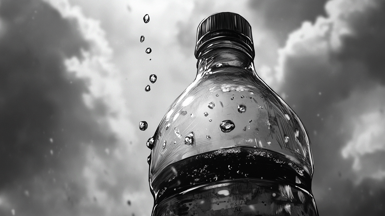 Extreme close up of water drop falling in bottle.