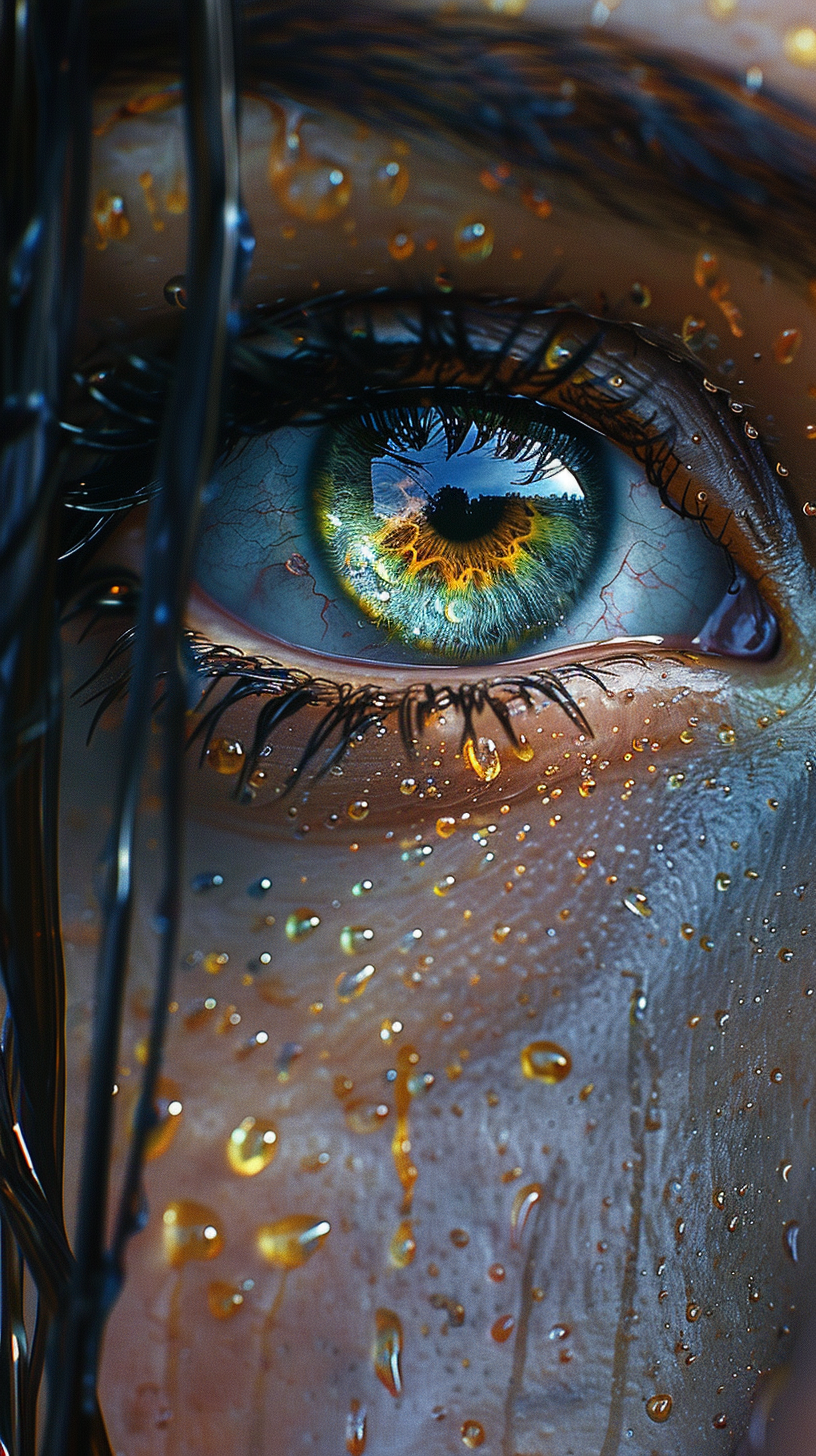 Eye in water drop, realistic, hauntingly beautiful, ultra realistic.