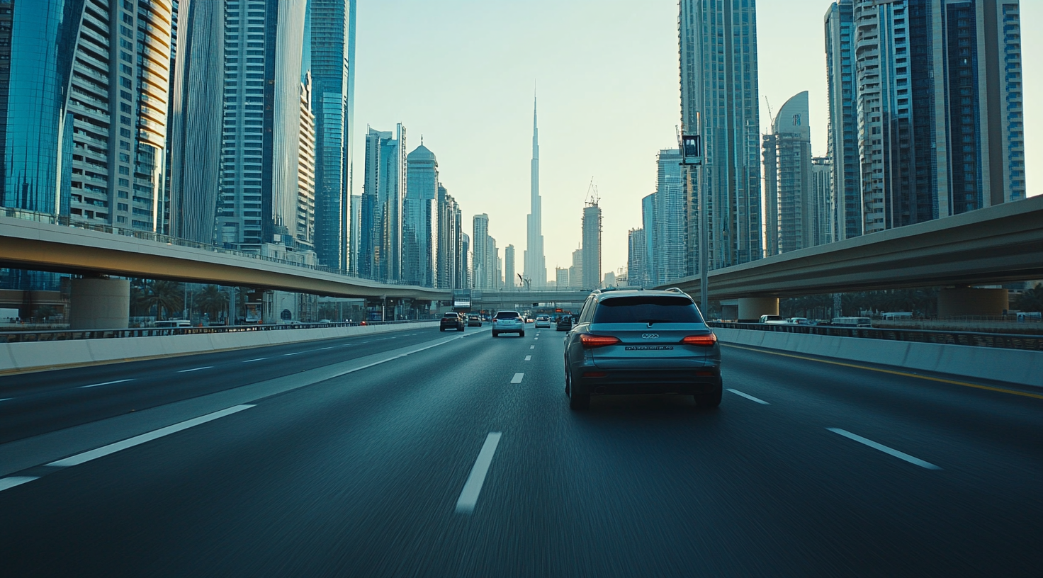 Facade side doors on sheikh zayed road, Dubai perspective.